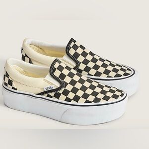 Vans Women's Stackform Checkered Slip-On Shoes - Black and Cream 7.5